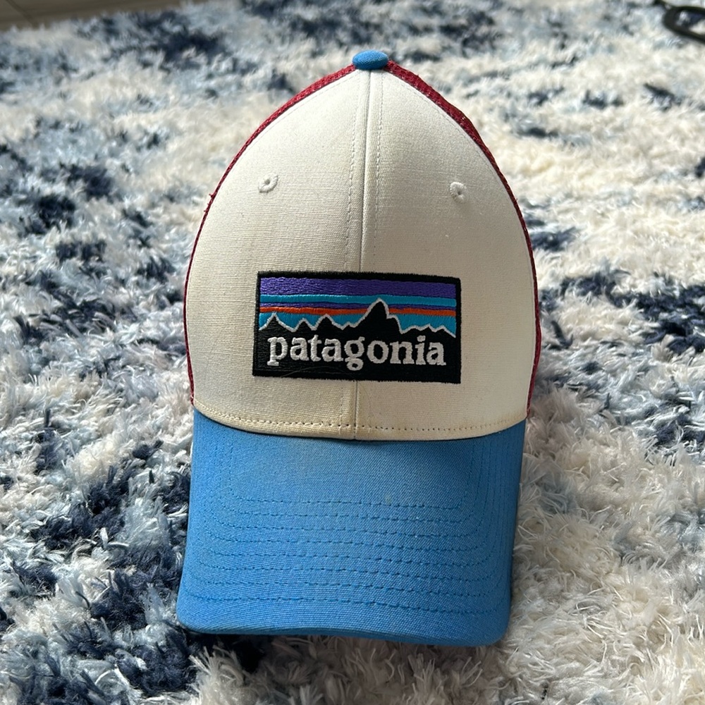 Patagonia red white and blue trucker hat